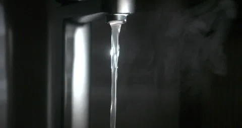 Water Reflection On Dark Wall Behind Flowing Faucet, Cinematic Stock Footage 344037944