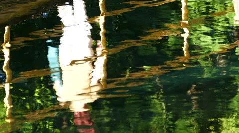 Water reflection / Man crossing the bridge Stock Footage 65149280