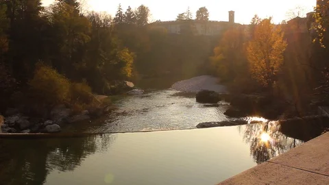Water reflection on Natisone river in winter golden houar Stock Footage 111921159