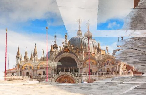 Water reflection view of St Mark's Basilica, Venice, Italy Stock Photos