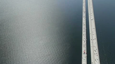 Water Reflections Across Highway Floating Bridge Stock Footage 11343768