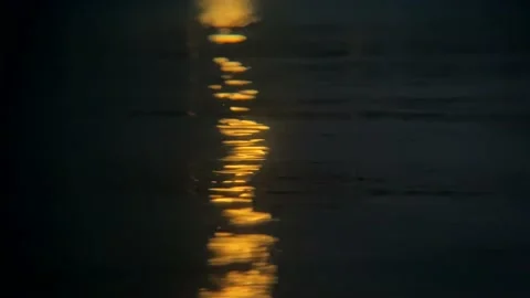 Water Relection Orange Moonlight Stock Footage 140673343