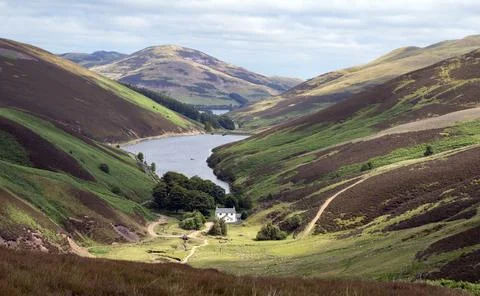 Water reservoir nested between rolling hills - Pentland Hills Regional Park.. Stock Photos