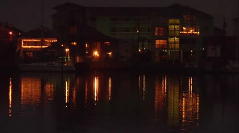 Water residence with light reflection, night Stock Footage 24458711