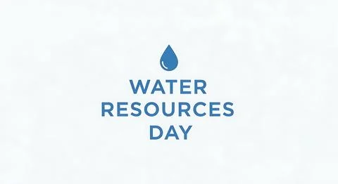 Water resources day text below blue teardrop icon on textured white backgro.. Illustrazione stock