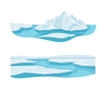 Water Resources with Ice Solid Plate and Frozen Glacier Vector Set 스톡 일러스트