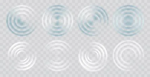 Water ripple effect top view set. Realistic caustic drop or sound wave splash Stock Illustration