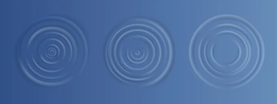 Water ripple effect top view set. Realistic caustic drop or sound wave splash Stock Illustration
