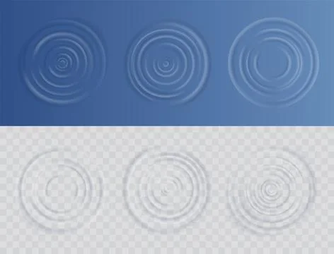 Water ripple effect top view set. Realistic caustic drop or sound wave splash Stock Illustration