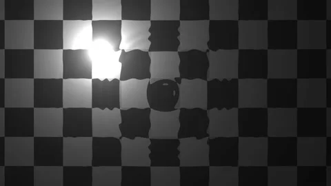 Water Ripple Over Greyscale Checked Plane With Moving Sun Sunshine Video stock 153938525