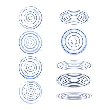 Water ripples spreading circle waves and ellipses Stock Illustration