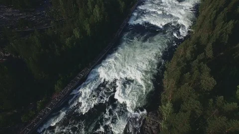 Water River Rapids 4k Aerial Forest Valley - Tilt - Sweden Nature Stock Footage 116895339