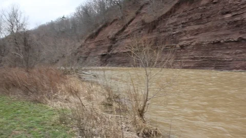 Water river rocks brown water moving water flow of water Stock Footage