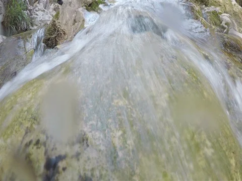 Water river running over stone in waterfall Stock Footage