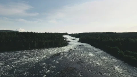 Water River Stream Aerial 4k Rapid Waters in Forest Valley Sweden Scandi Nature Stock Footage 116893207
