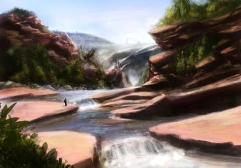 Water river stream landspace. Stock Illustration