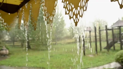 Water run down closeup. Heavy rain pour. Bad weather. Summer downpour Video stock 246373284