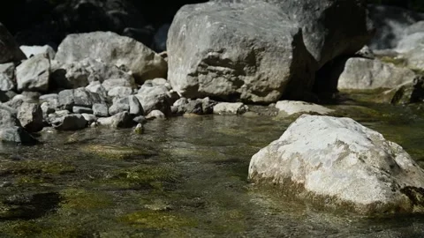 Water running between rocks of a mountain stream Video stock 260834240