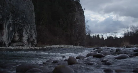 Water running fast passing rocks in mountain river with limestone in BG. Video stock 147633633