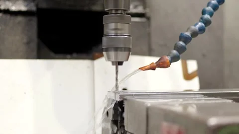 Water running in a milling cnc machine Stock Footage 258622264