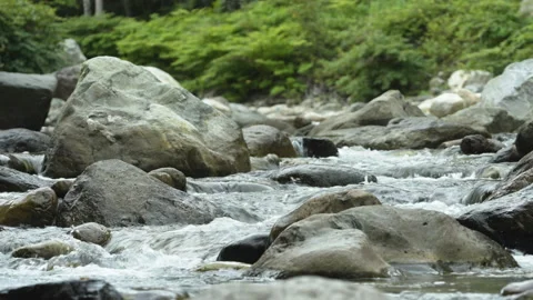 Water running over rocks in a river Stock Footage 131761480