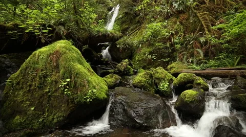 Water running into river from multiple waterfalls Stock-Footage 53264532