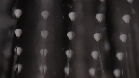Water running from rows of small nozzles on a shower head Stock Footage 162477440