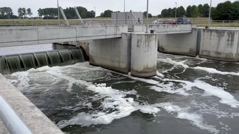 Water running through a lock, artificial waterfall 스톡 동영상 283757091