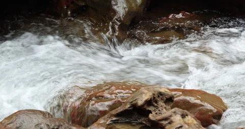 Water running Through mossy rocks Видео 335356147