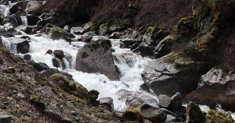 Water running Through mossy rocks Stock Footage 335510377