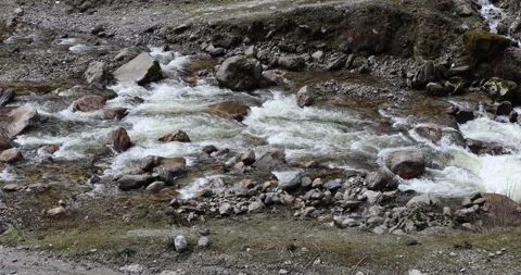 Water running Through mossy rocks Stock Footage 335511215