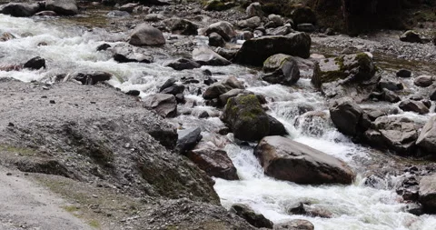 Water running Through mossy rocks Видео 335511954