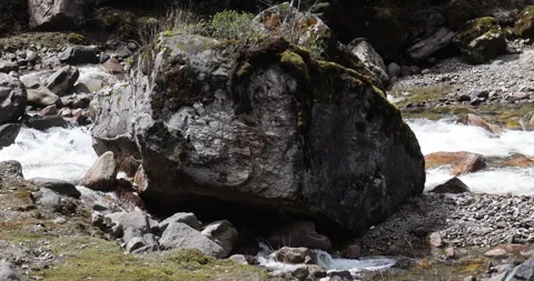 Water running Through mossy rocks Video stock 335520883
