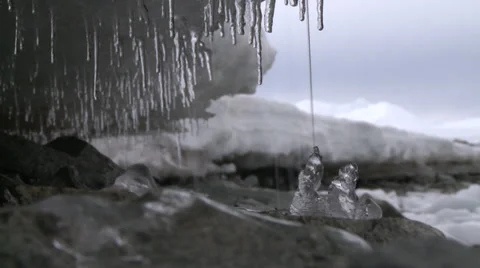 Water runs of icicles, Antarctica Stock Footage 34313005