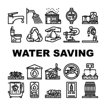 Water saving conservation reuse icons set vector Stock Illustration