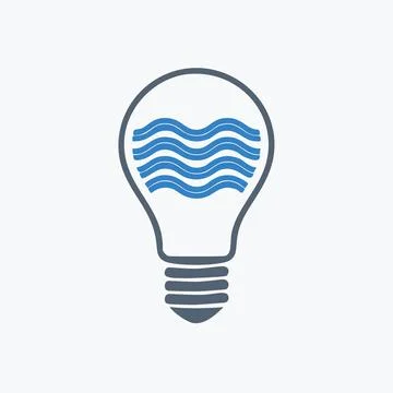 Water saving light bulb idea concept. A blue water wave design inside a lig.. Illustrazione stock