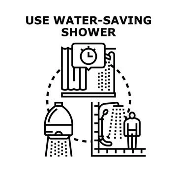 Water saving shower using eco friendly usage concept Stock Illustration