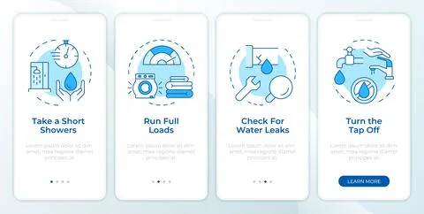Water saving tips blue onboarding mobile app screen Stock Illustration
