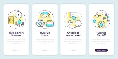 Water saving tips onboarding mobile app screen Stock Illustration
