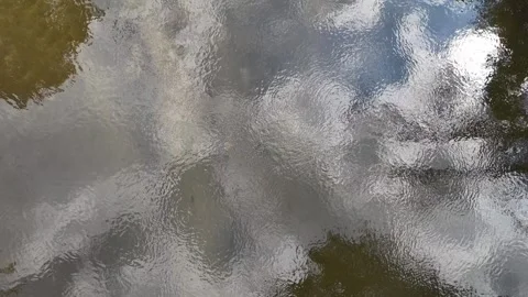 Water scene on a cloudy day, with sky and tree reflections Stock Footage 315142148