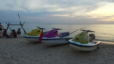 Water Scooter fun at Long Beach, Phu Quoc, Vietnam Stock Footage 130708036
