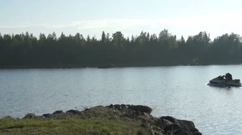 Water scooter on a small lake Stock Footage 33293045