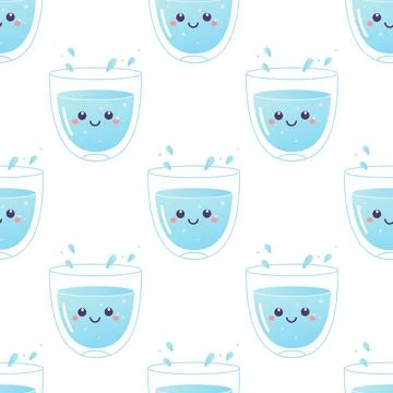 Water seamless pattern, soda, drink, bottle, can, h2o vector illustration Stock Illustration
