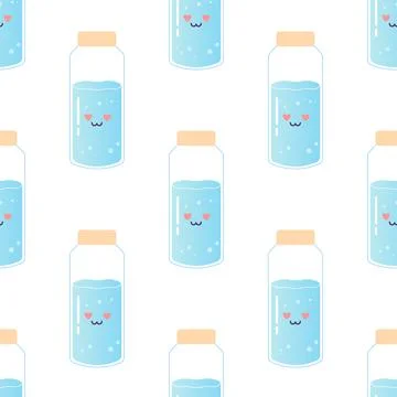 Water seamless pattern, soda, drink, bottle, can, h2o vector illustration Stock Illustration