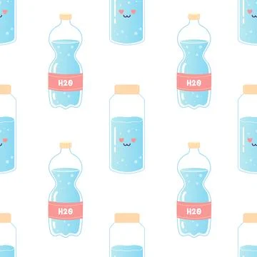 Water seamless pattern, soda, drink, bottle, can, h2o vector illustration Stock Illustration