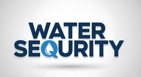 Water security text graphic with drop icon inside letter q highlighting imp.. Stock Illustration