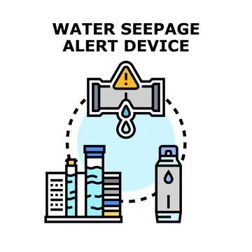 Water seepage alert device detecting leakage icon Ilustración de archivo