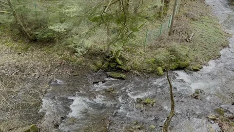 The water is seething on the river rapids. mountain river. Raging mountain river Stock Footage 278867846