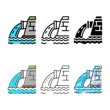 Water set falling from drainage pipe color icon vector Stock Illustration