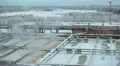 Water sewage treatment plant covered with snow in winter HD Footage